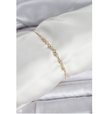 Gold Renk Zincir Model Zirkon Taşlı Pirinç Asansörlü Kadın Bileklik