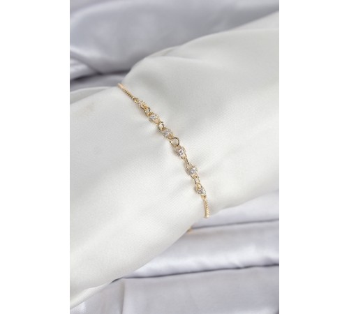 Gold Renk Zincir Model Zirkon Taşlı Pirinç Asansörlü Kadın Bileklik