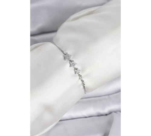 Gümüş Renk Zirkon Taşlı Yıldız Model Asansörlü Kadın Bileklik