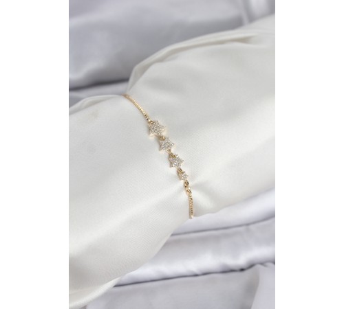 Gold Renk Zirkon Taşlı Yıldız Model Asansörlü Kadın Bileklik