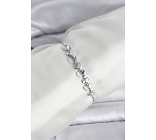 Gümüş Renk Zirkon Taşlı Sıralı Damla Model Asansörlü Kadın Bileklik