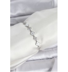 Gümüş Renk Zirkon Taşlı Sıralı Yonca Model Asansörlü Kadın Bileklik