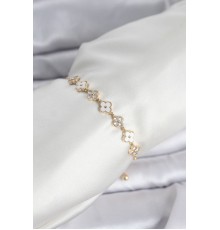 Gold Renk Zirkon Taşlı Sıralı Yonca Model Asansörlü Kadın Bileklik