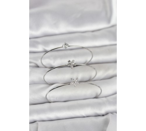 Gümüş Renk Zirkon Taşlı Pirinç 3'lü Kadın Bileklik Kombini