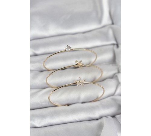 Gold Renk Zirkon Taşlı Pirinç 3'lü Kadın Bileklik Kombini