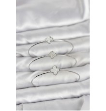 Gümüş Renk Yonca Model Zirkon Taşlı 3'lü Kadın Bileklik Kombini