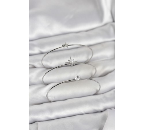 Gümüş Renk Kutup Yıldızı Model Zirkon Taşlı 3'lü Kadın Bileklik Kombini