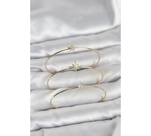 Gold Renk Kutup Yıldızı Model Zirkon Taşlı 3'lü Kadın Bileklik Kombini