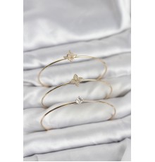 Zirkon Taşlı Gold Renk Yonca Model 3'lü Kadın Bileklik Kombini