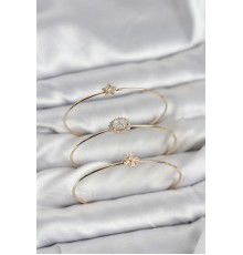 Zirkon Taşlı Gold Renk Tek Taş Model 3'lü Kadın Bileklik Kombini