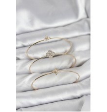 Zirkon Taşlı Gold Renk Yonca Tasarım 3'lü Kadın Bileklik Kombini