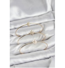 Gold Renk Zirkon Taşlı Kutup Yıldızı Model 3'lü Kadın Bileklik Kombini