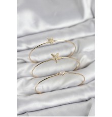 Gold Renk Zirkon Taşlı Deniz Yıldızı Model 3'lü Kadın Bileklik Kombini