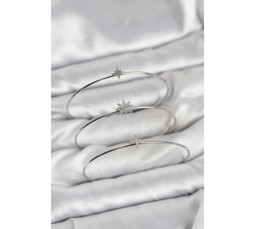 Zirkon Taşlı Kutup Yıldızı Model Gümüş Renk 3'lü Kadın Bileklik Kombini