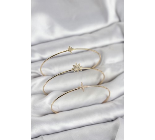 Zirkon Taşlı Kutup Yıldızı Model Gold Renk 3'lü Kadın Bileklik Kombini