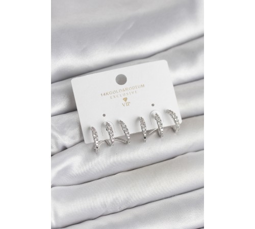 Gümüş Renk Pirinç Zirkon Taşlı Kadın Küpe