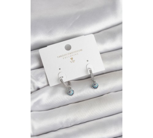 Minimal Nazarlı Model Gümüş Renk Zirkon Taşlı Kadın Küpe