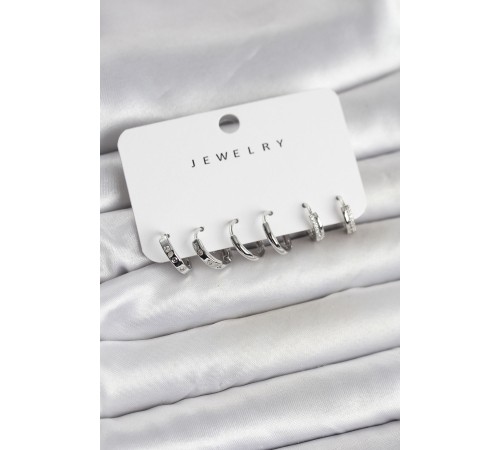 Gümüş Renk Pirinç 3 Çift Kadın Küpe Seti