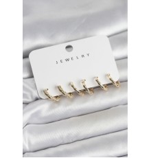 Gold Renk Pirinç Kemik Model 3 Çift Kadın Küpe Seti