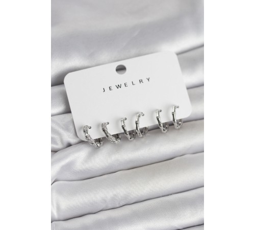 Gümüş Renk Pirinç Kemik Model 3 Çift Kadın Küpe Seti