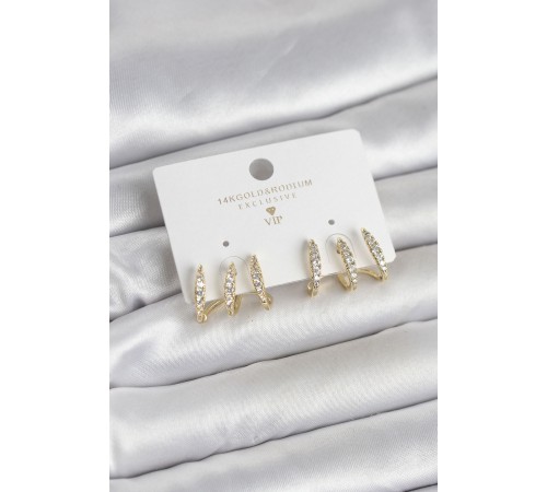 Gold Renk Pirinç Zirkon Taşlı Kadın Küpe