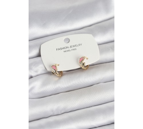 Pembe Yunus Balığı Model Gold Renk Pirinç Çocuk Küpe