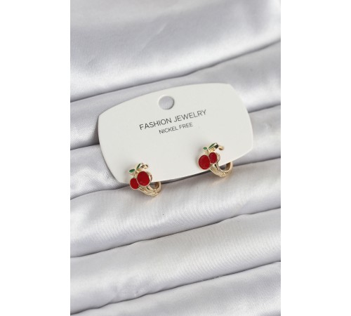 Kiraz Model Gold Renk Pirinç Çocuk Küpe