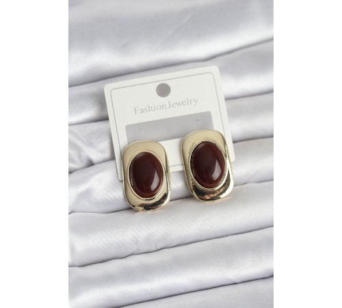 Kahverengi Renk Kare Model Vintage Kadın Küpe