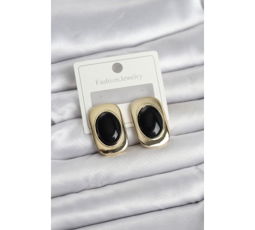 Siyah Renk Kare Model Vintage Kadın Küpe