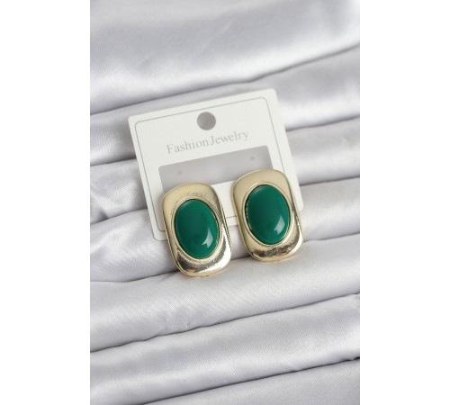 Yeşil Renk Kare Model Vintage Kadın Küpe