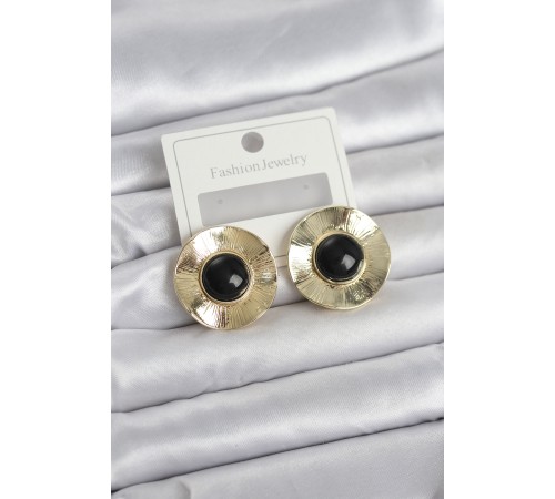 Vintage Model Siyah Gold Renk Pirinç Kadın Küpe