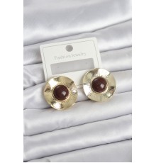 Vintage Model Kahverengi Gold Renk Pirinç Kadın Küpe