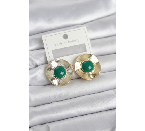 Vintage Model Yeşil Gold Renk Pirinç Kadın Küpe