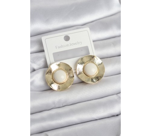 Vintage Model Beyaz Gold Renk Pirinç Kadın Küpe