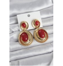 Kırmızı Sallantılı Damla Model Gold Renk Vintage Kadın Küpe