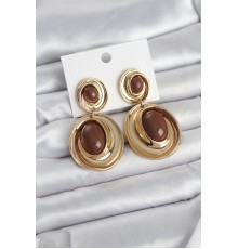 Kahverengi Sallantılı Damla Model Gold Renk Vintage Kadın Küpe