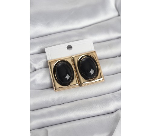Siyah Kare Model Vintage Gold Renk Kadın Küpe