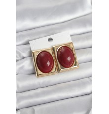 Bordo Kare Model Vintage Gold Renk Kadın Küpe