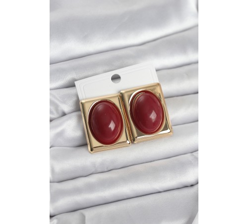 Bordo Kare Model Vintage Gold Renk Kadın Küpe