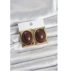 Kahverengi Kare Model Vintage Gold Renk Kadın Küpe