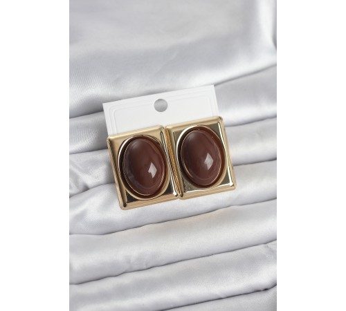 Kahverengi Kare Model Vintage Gold Renk Kadın Küpe