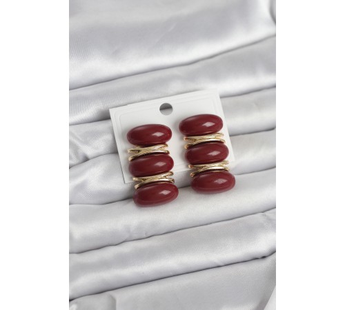 Bordo Vintage Model Gold Renk Kadın Küpe