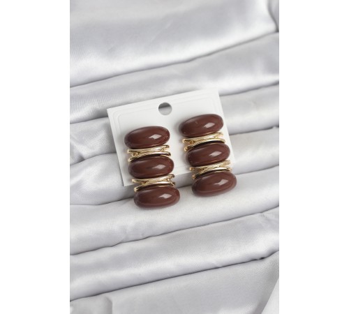 Kahverengi Vintage Model Gold Renk Kadın Küpe