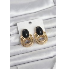 Pirinç Gold Renk Siyah Taşlı Vintage Kadın Küpe