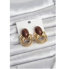Pirinç Gold Renk Kahverengi Taşlı Vintage Kadın Küpe