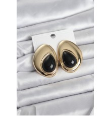Pirinç Gold Renk Siyah Taşlı Damla Model Vintage Kadın Küpe
