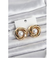 Pirinç Gold Renk Sarmal Model İncili Kadın Küpe