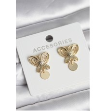 Füsun Küpesi Model Gold Renk Kelebek Model Pirinç Kadın Küpe