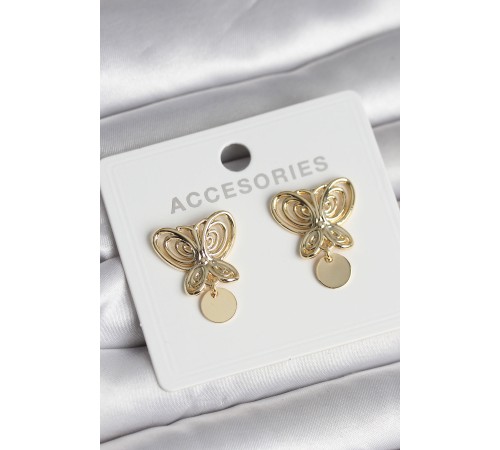 Füsun Küpesi Model Gold Renk Kelebek Model Pirinç Kadın Küpe