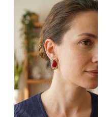 Bordo Renk Kare Model Vintage Kadın Küpe